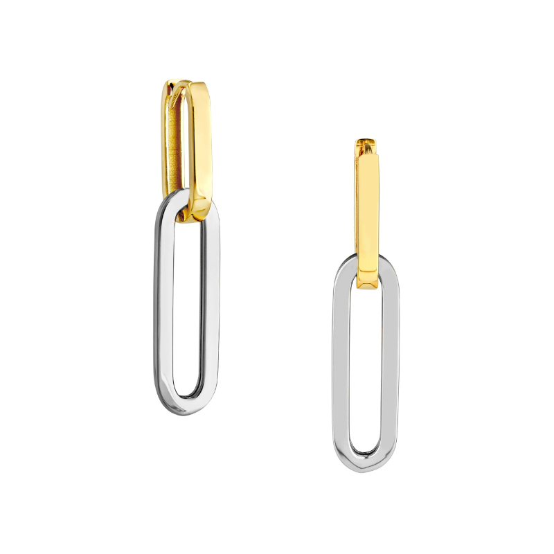 14K Yellow and White Gold Convertible Paperclip Earrings